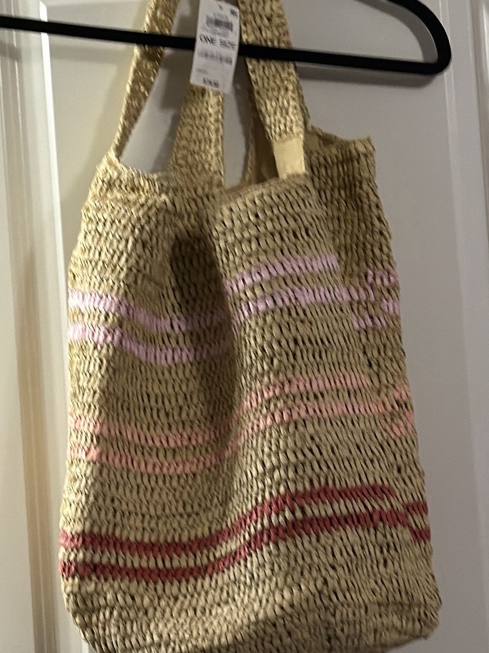 Style & Co. Straw Tote with Pink and Red Stripes